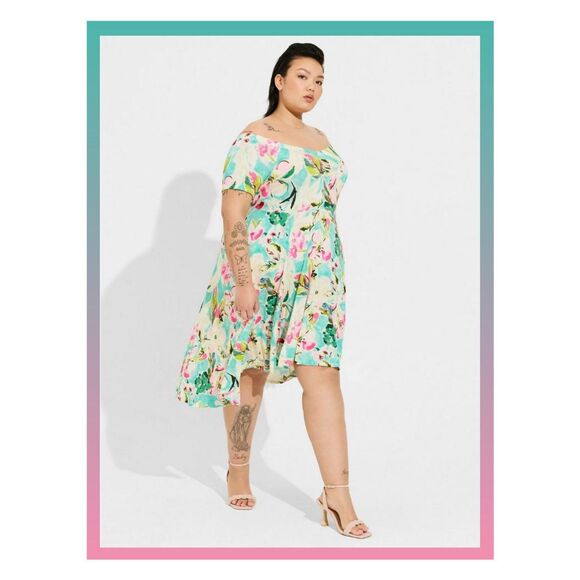 NWT Torrid 1X Floral Print Mini Supersoft Off Shoulder Skater Dress Size 14-16 - Picture 1 of 8